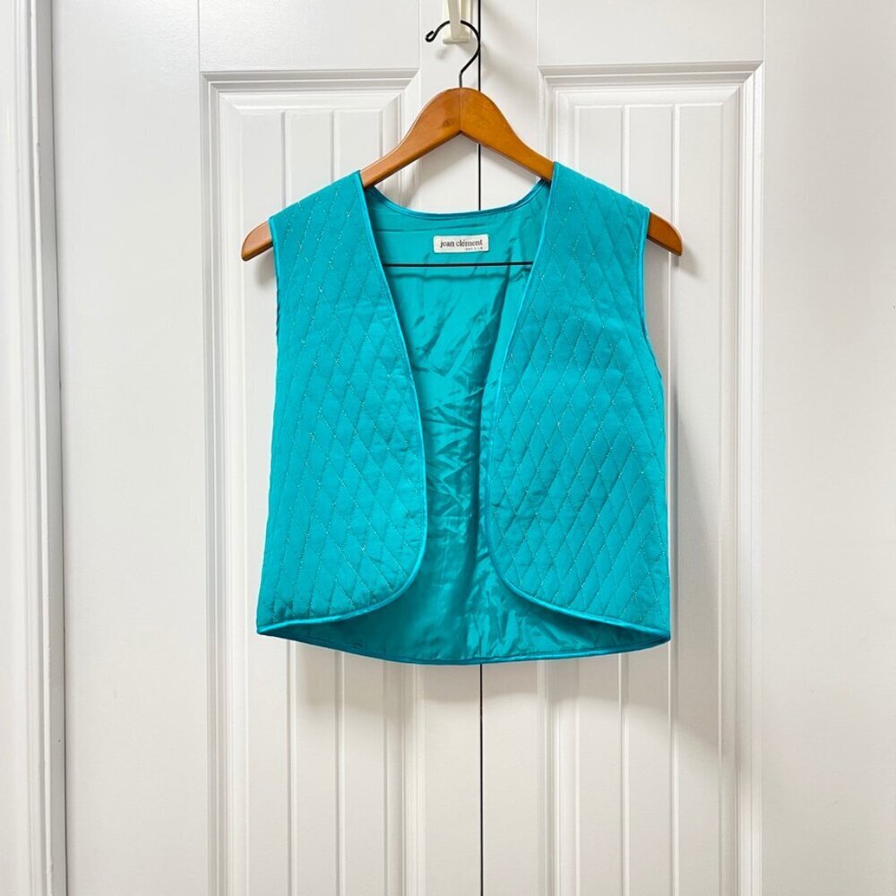 Vintage Jean Clément 100% Silk Quilted Vest Turquoise